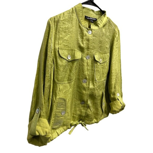 Vintage Linear Green  Button-Up Lightweight Safari Jacket Sz Medium - Picture 3 of 9